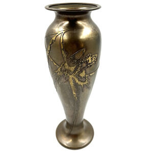 Vintage Silvercrest Coated Bronze Vase Art Deco Brass Parrot Overlay 12"